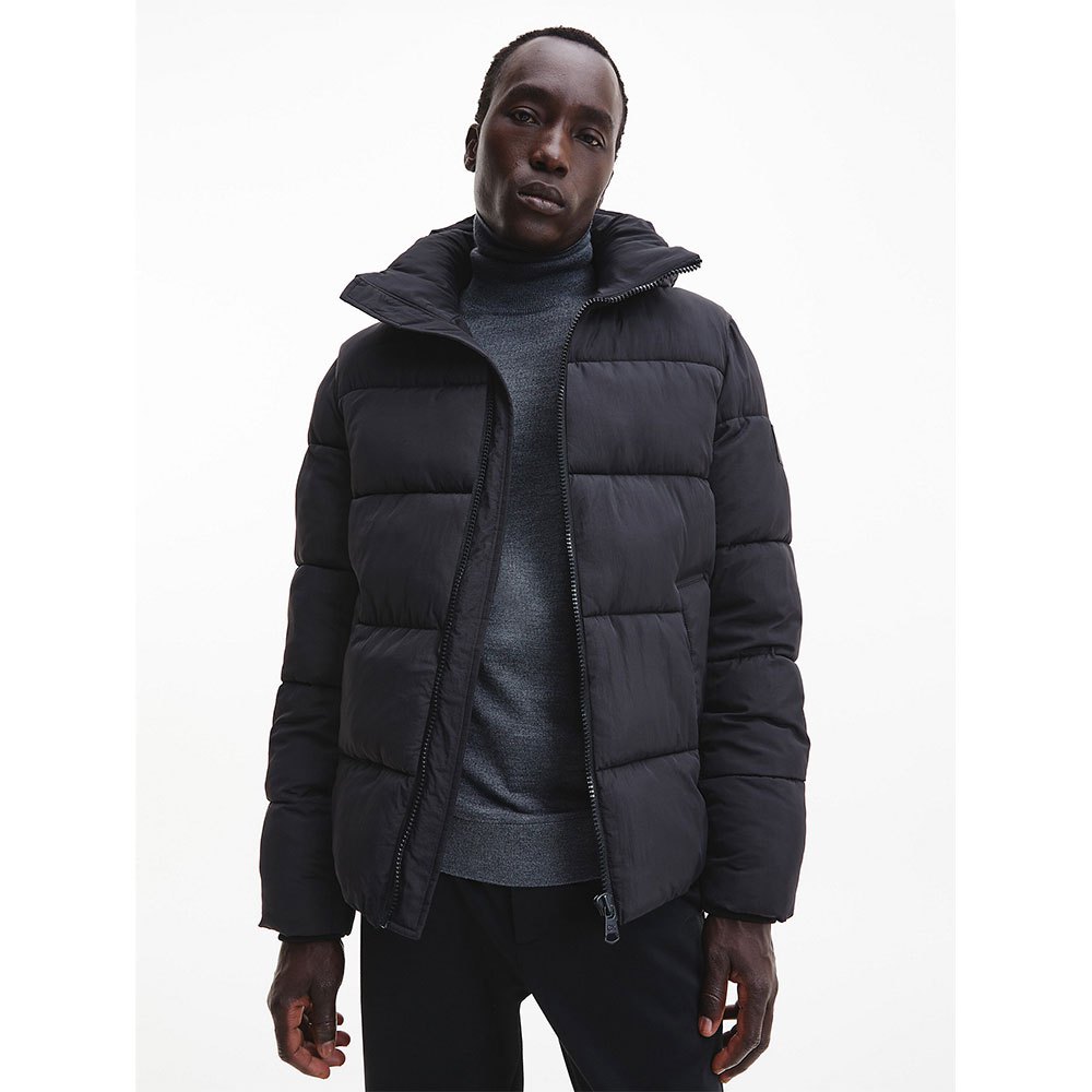 calvin klein crinkle quilted padded jacket noir,gris s homme