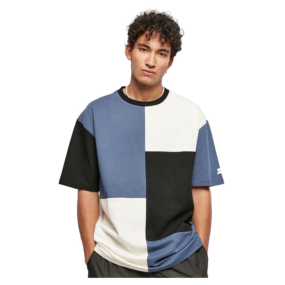 starter patchwork oversize short sleeve crew neck t-shirt bleu s homme