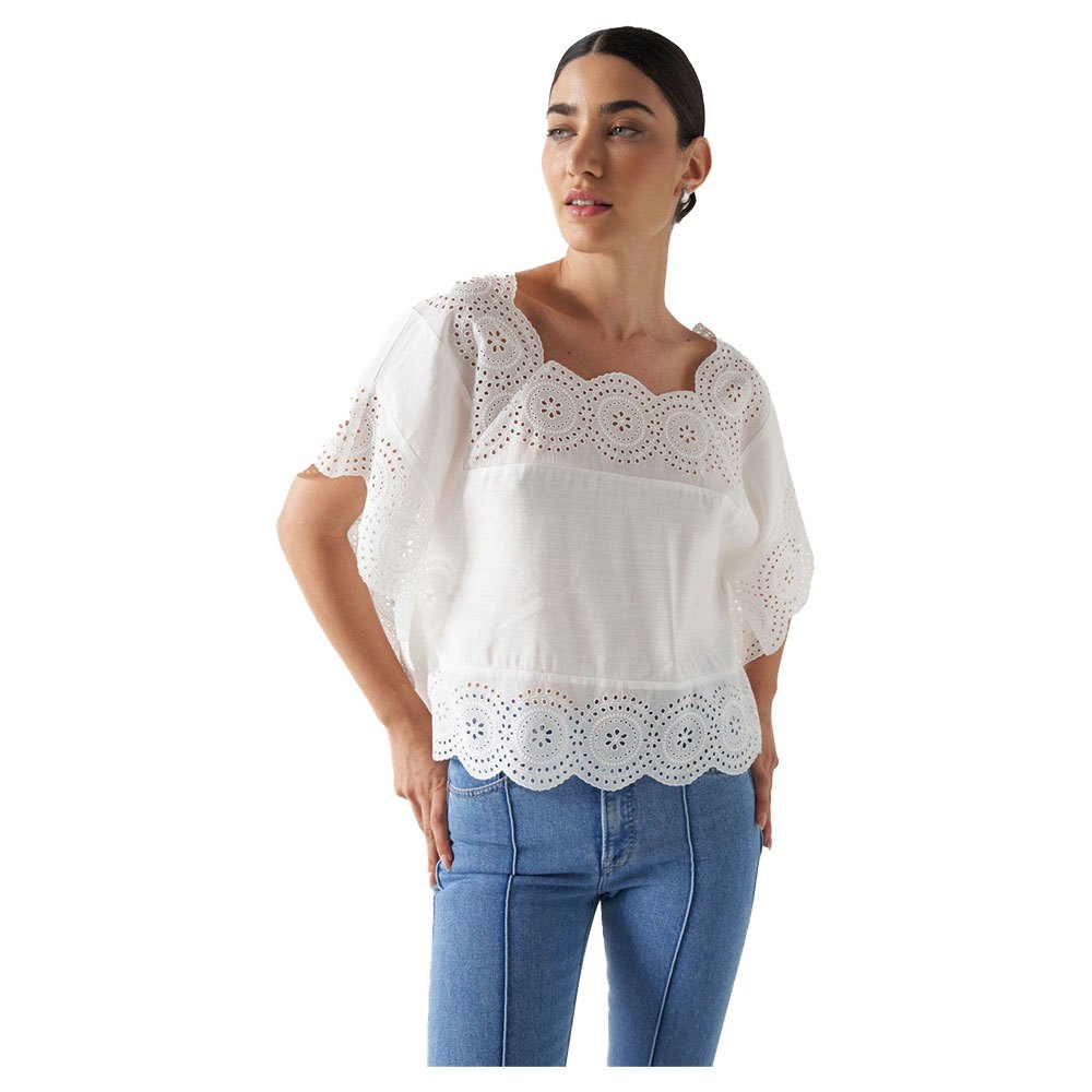 salsa jeans embroidered blouse beige s-m femme