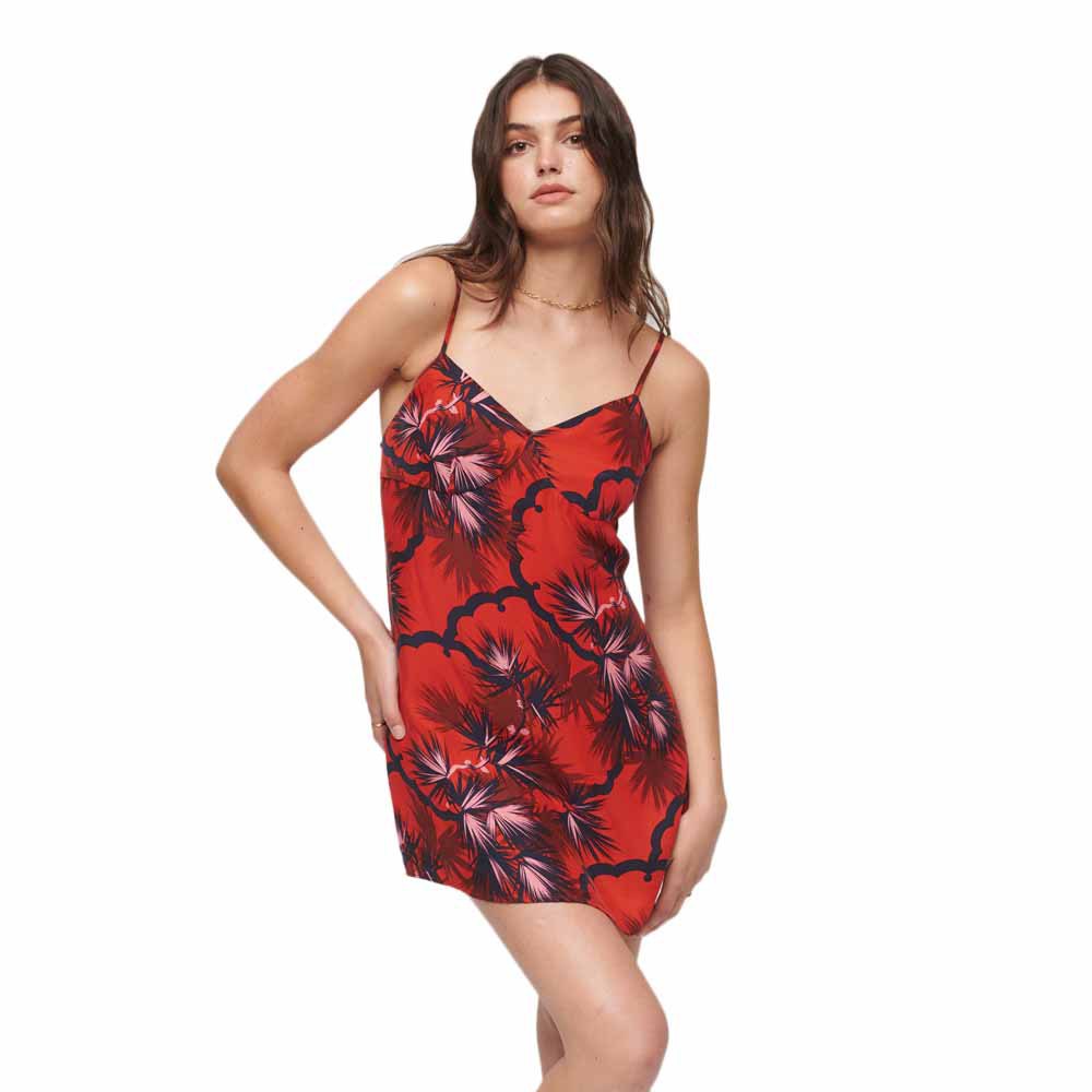 superdry printed slip cami sleeveless short dress rouge m femme
