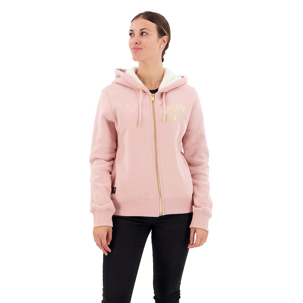 superdry luxe metallic logo full zip sweatshirt rose s femme
