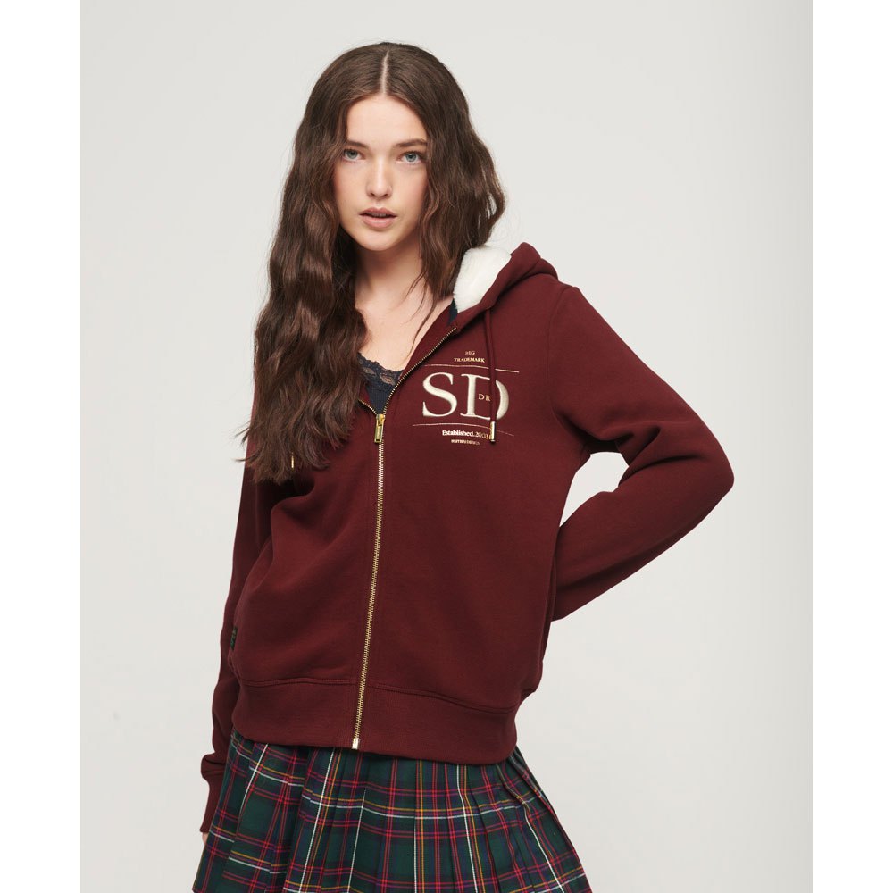 superdry luxe metallic logo full zip sweatshirt rouge s femme