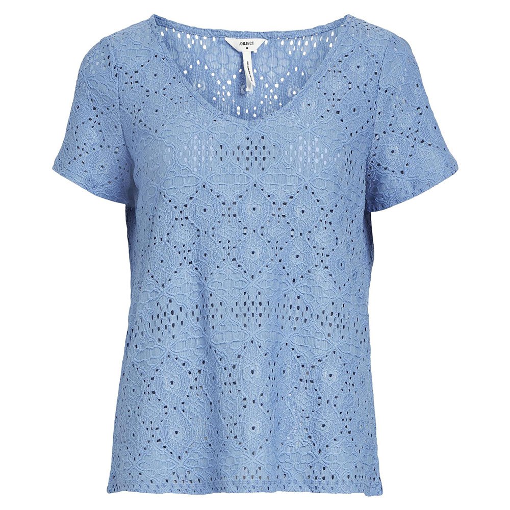 object feodora short sleeve v neck t-shirt bleu m femme