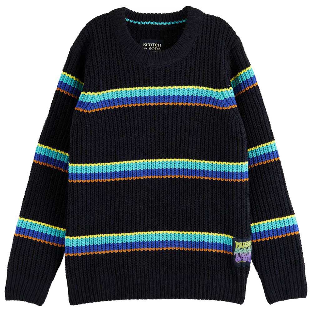 scotch & soda yarn-dyed stripe chenille round neck sweater noir 14 years