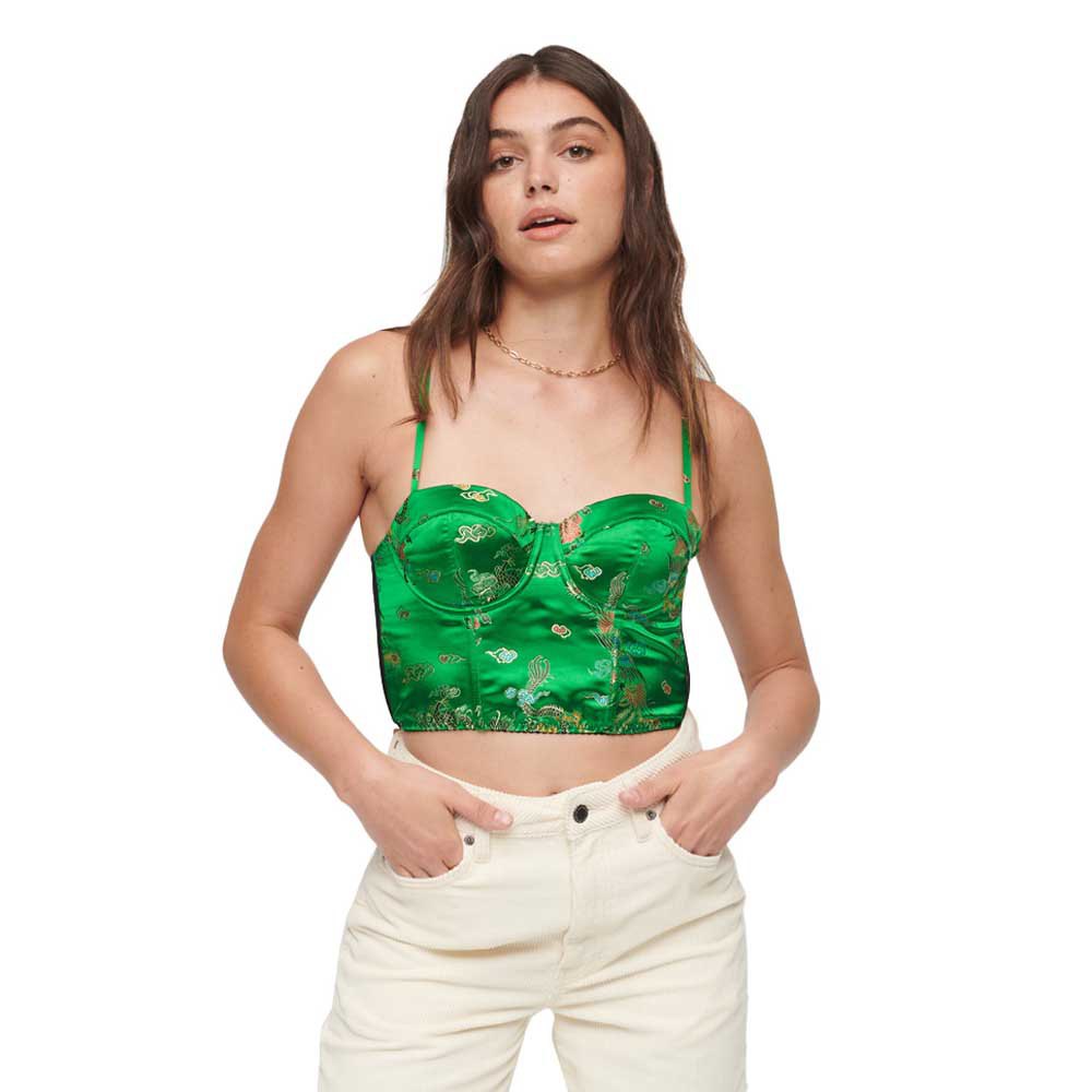 superdry satin brocade crop corset sleeveless t-shirt vert m femme