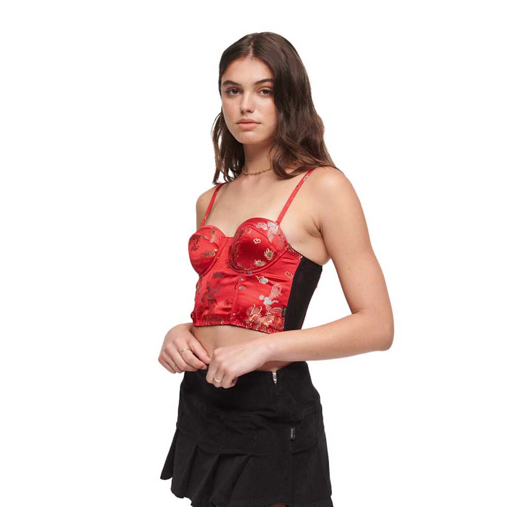 superdry satin brocade crop corset sleeveless t-shirt rose xs femme