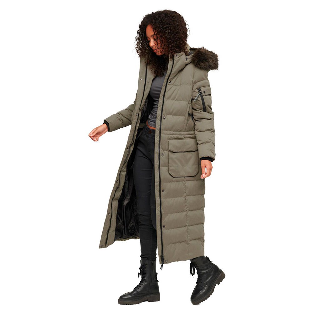 superdry mf faux fur hooded jacket vert 2xs femme