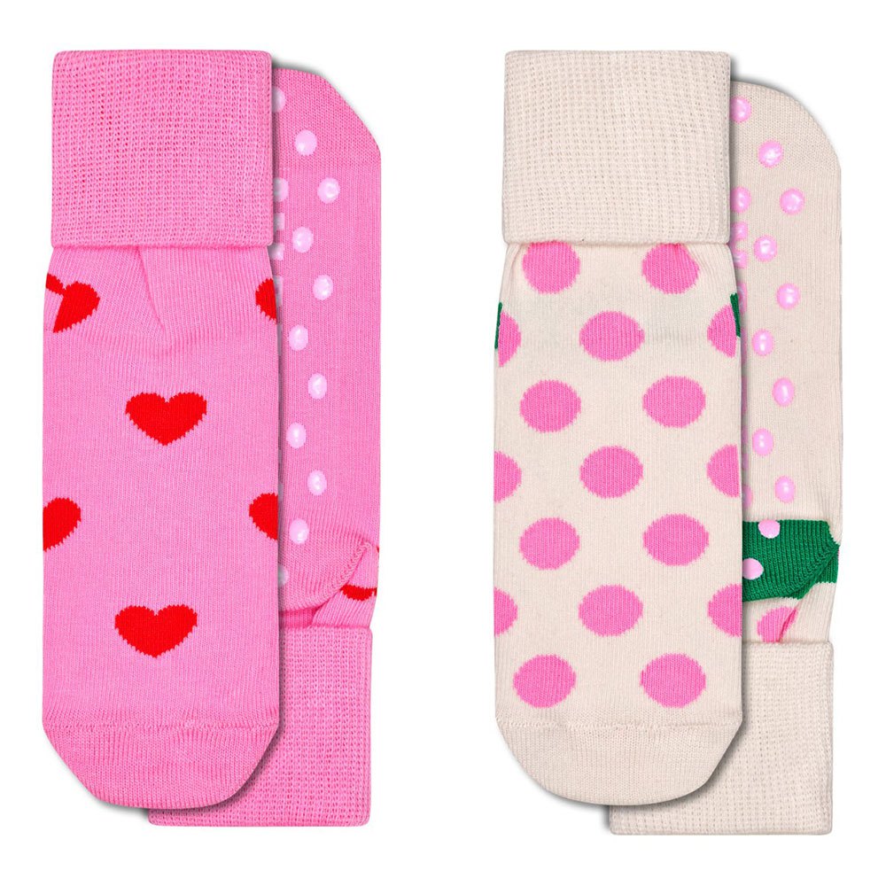 happy socks heart & big dots kids anti slip socks 2 pairs rose eu 24-26