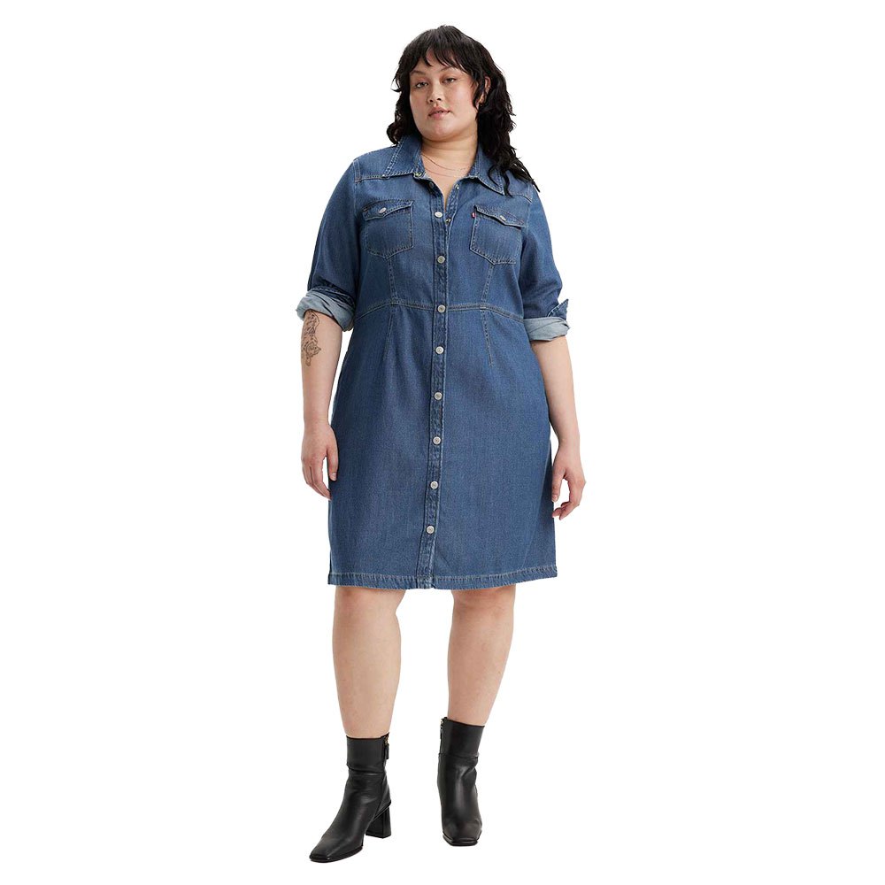 levi´s ® plus plus size otto western long sleeve short dress bleu 1 femme