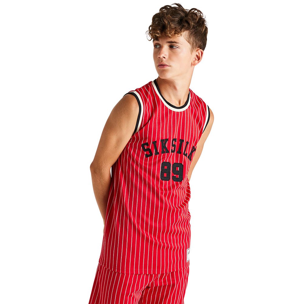 siksilk retro classic basketball sleeveless t-shirt rouge 11-12 years garçon