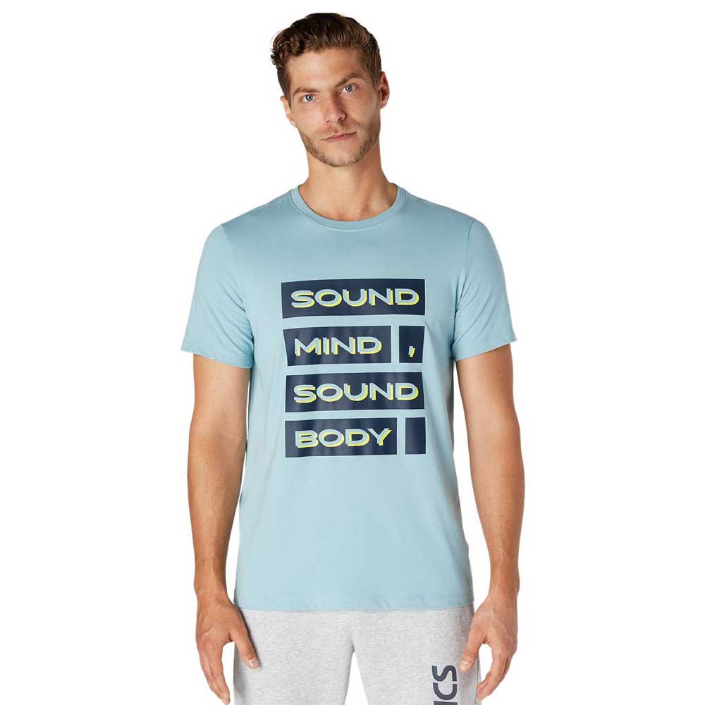 asics sound mind sound body graphic iii short sleeve t-shirt bleu l homme