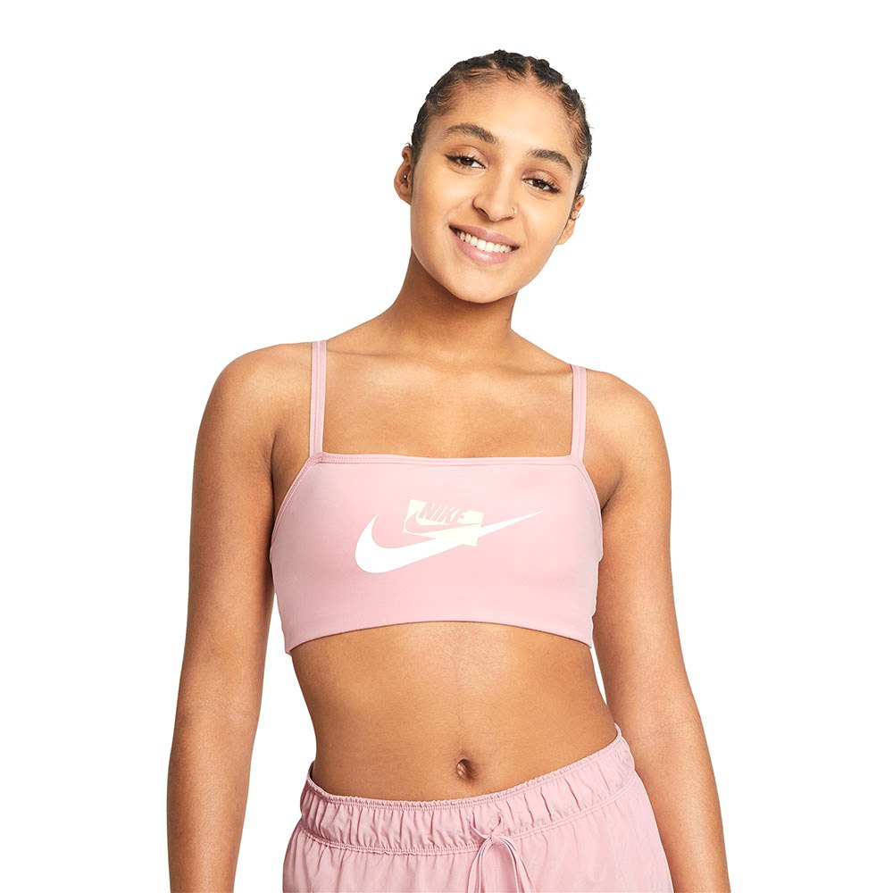 nike dri fit indy logo convertible light support padded sports bra rose s femme