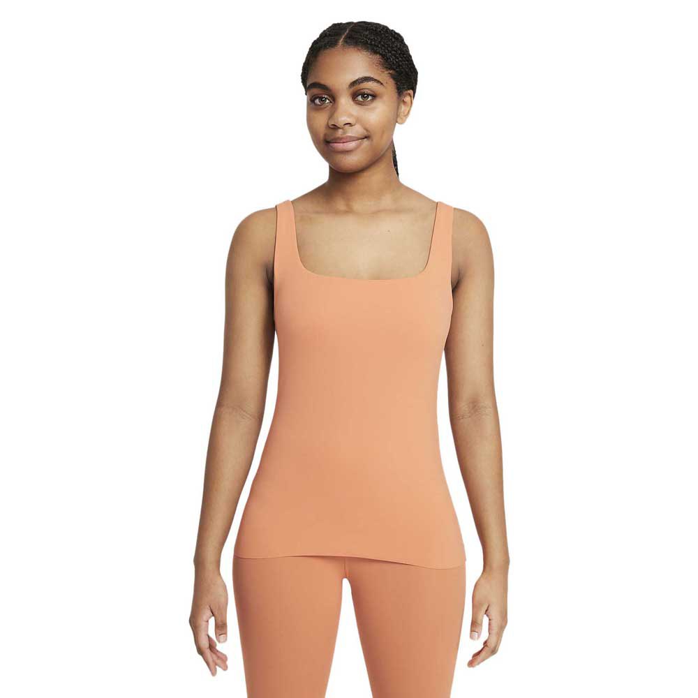 nike yoga luxe shelf sleeveless t-shirt orange m femme