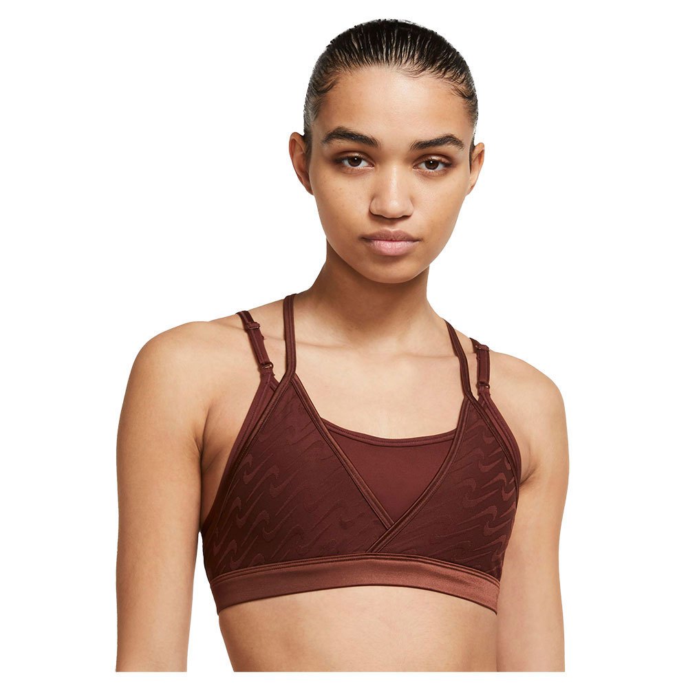 nike dri fit indy icon clash light support padded strappy sports bra marron l femme