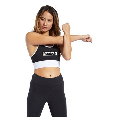 reebok training essentials linear logo sports bra big noir 2x femme