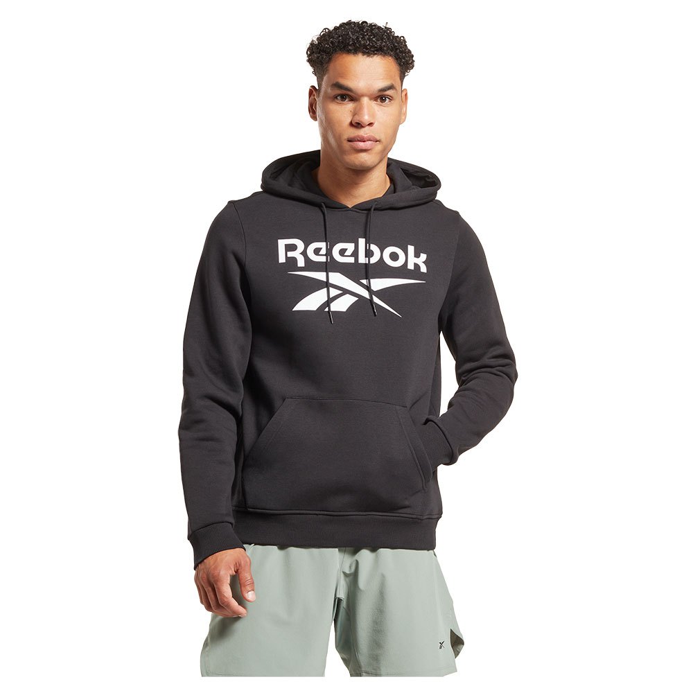 reebok identity fleece stacked logo pullover sweatshirt noir s homme