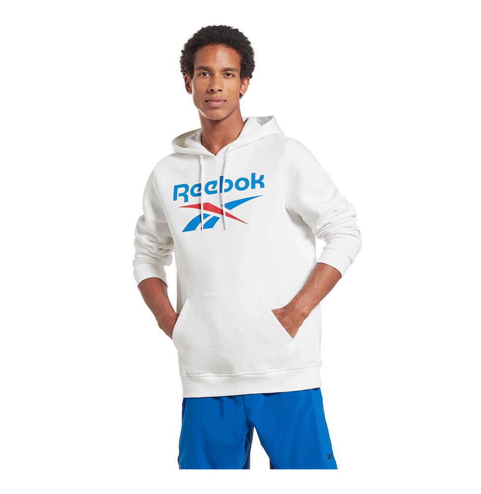 reebok identity fleece stacked logo pullover sweatshirt blanc l homme