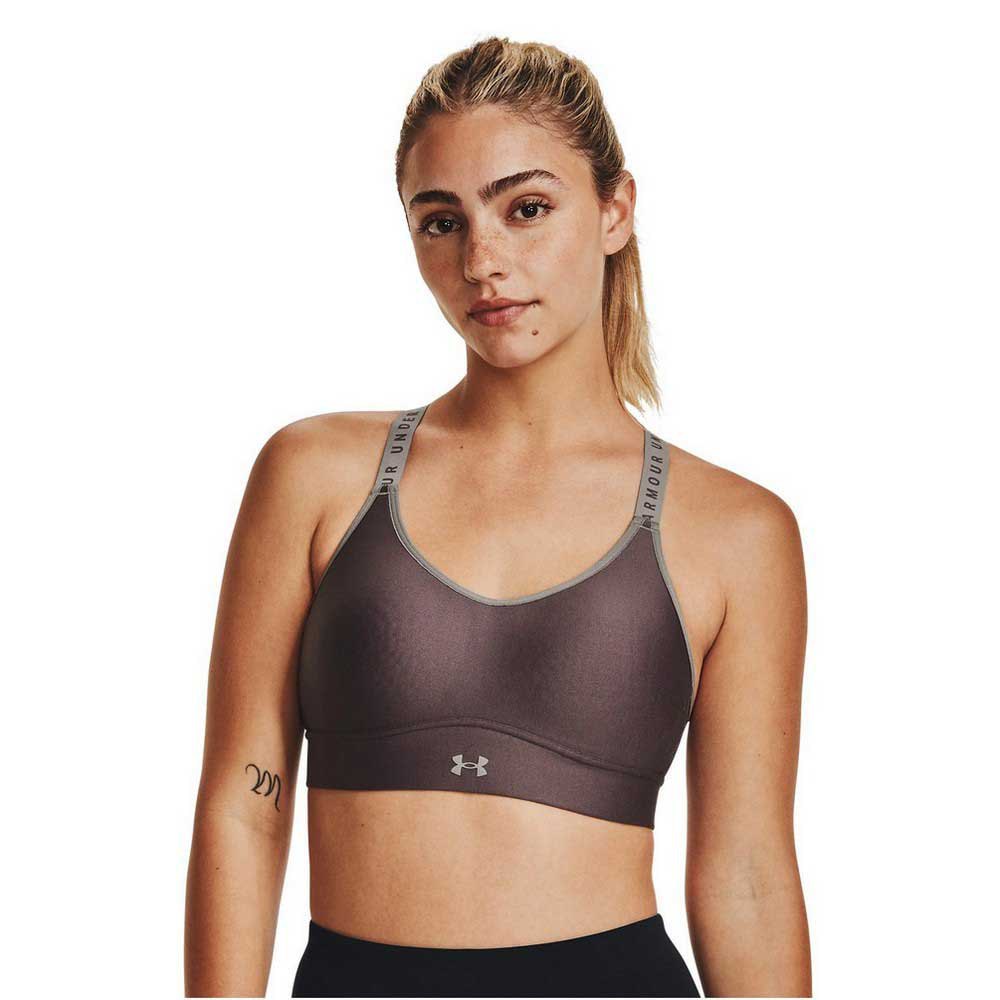 under armour infinity covered sports top medium support violet s femme