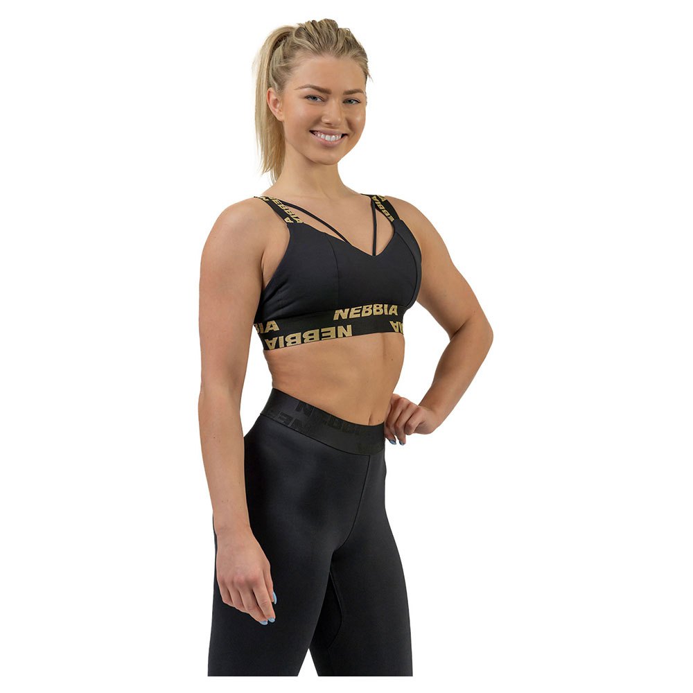 nebbia padded intense iconic gold sports top high support noir s femme