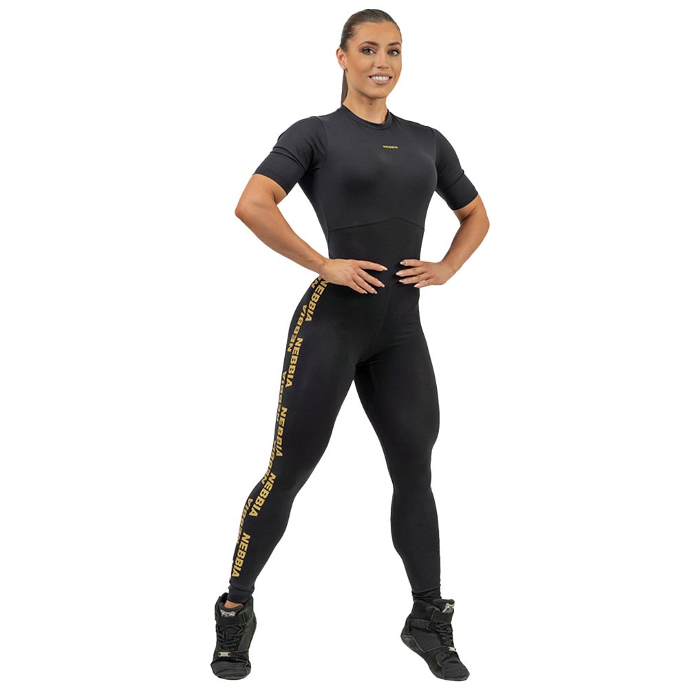 nebbia workout intense focus gold jumpsuit noir xs femme
