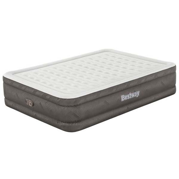bestway fortech tough guard twin wave-beam reinforced built-in pump double air bed clair 203x152x46cm