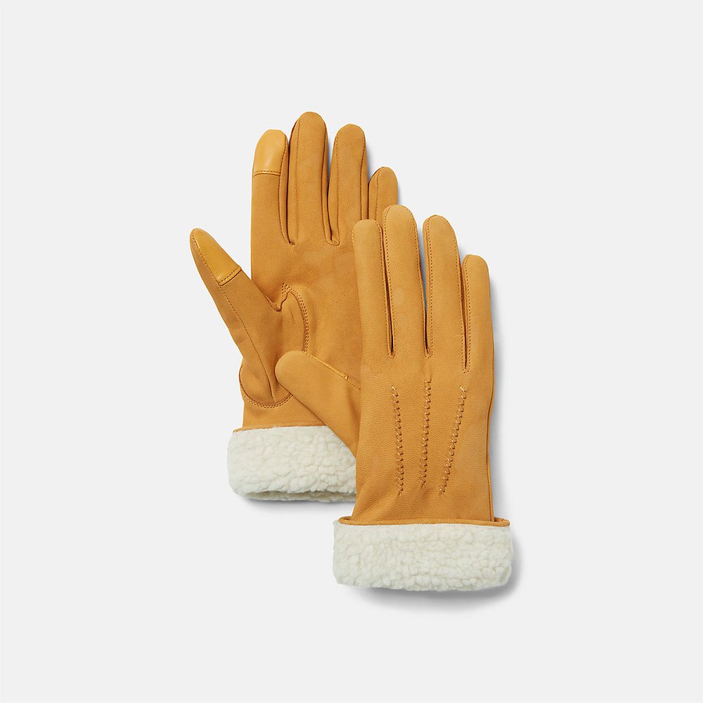 timberland leather sherpa gloves beige m femme