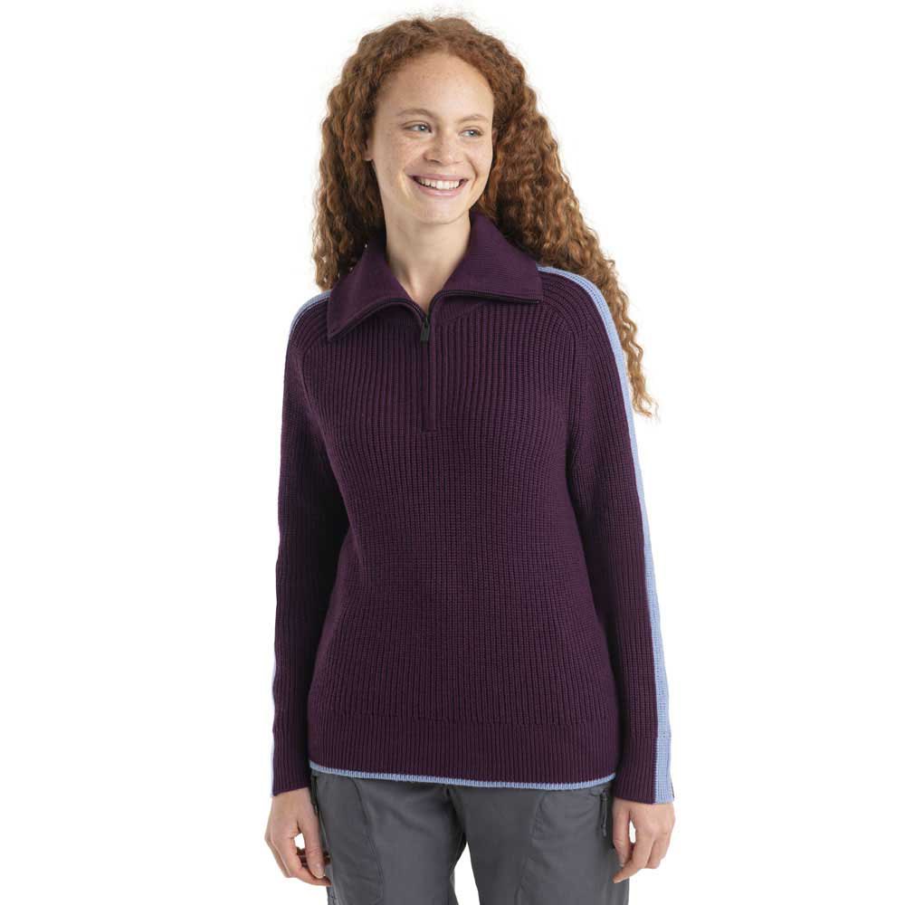 icebreaker lodge merino half zip sweater violet m femme