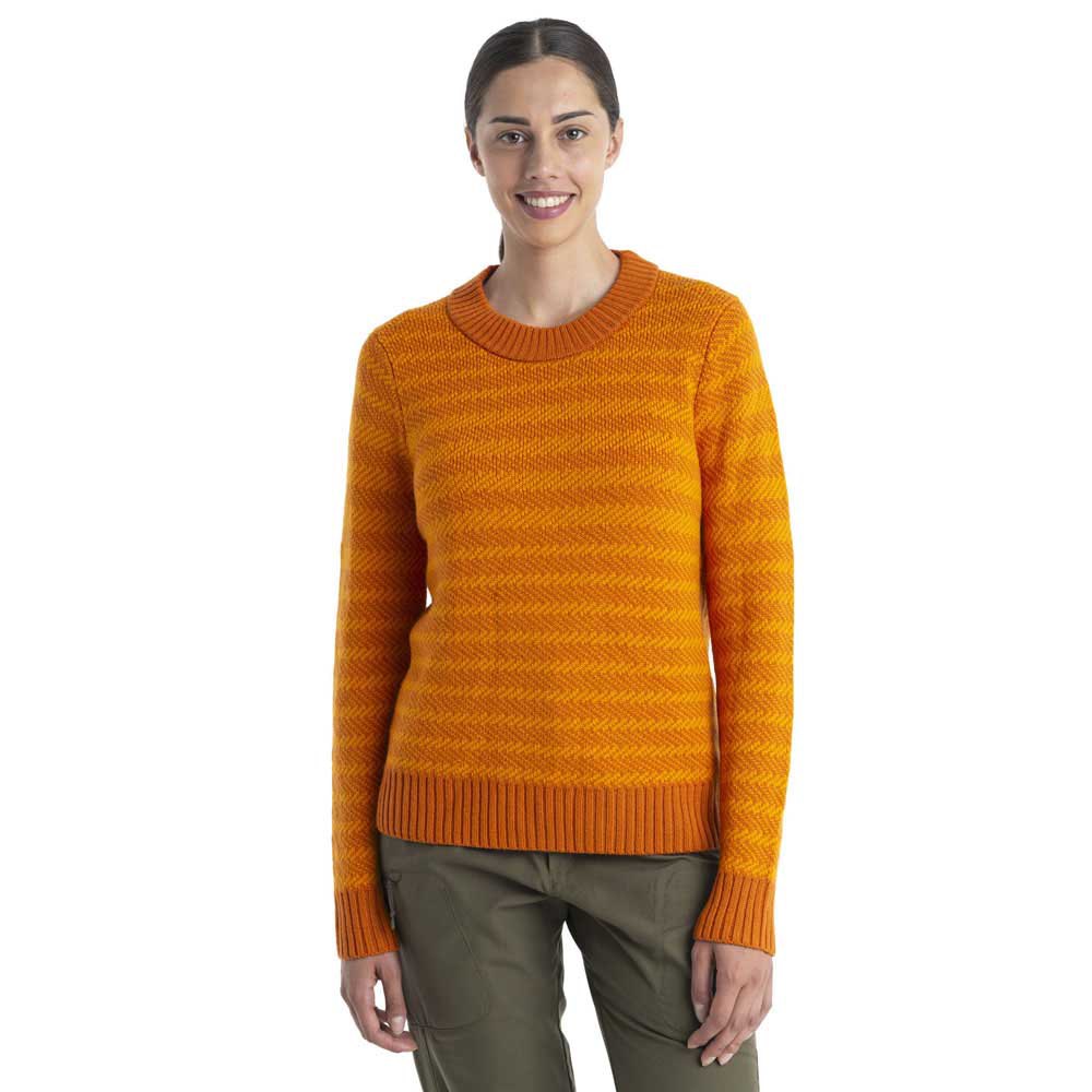 icebreaker waypoint merino crew neck sweater orange xs femme