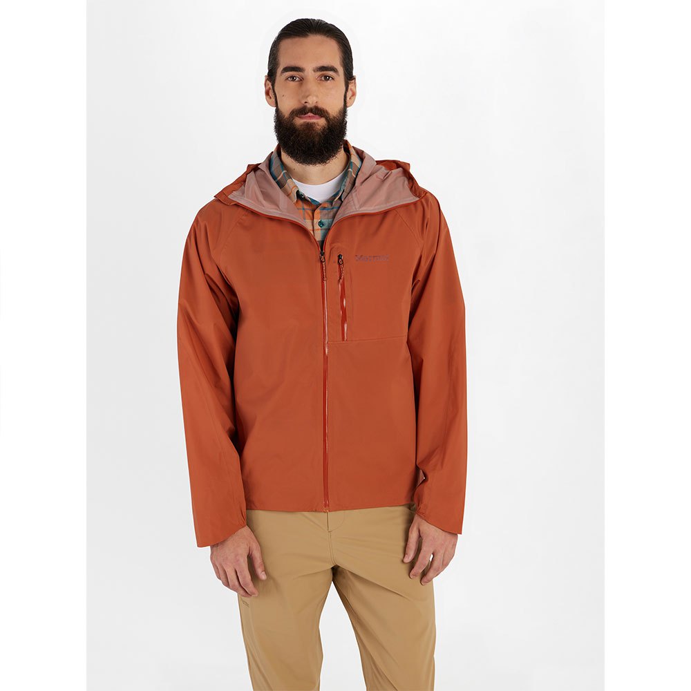 marmot superalloy bio full zip rain jacket orange s homme