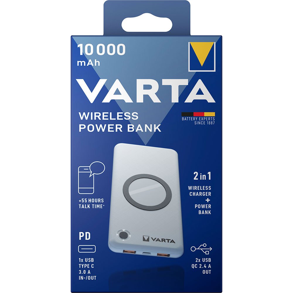 Varta Power Bank sans Fil 10000 + Câble de Charge, 10000 mAh