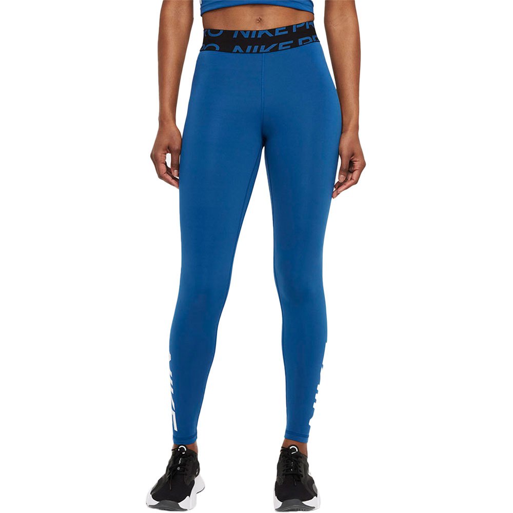 Nike Pro Dri Fit Mid Rise Graphic Tight Blue L Woman