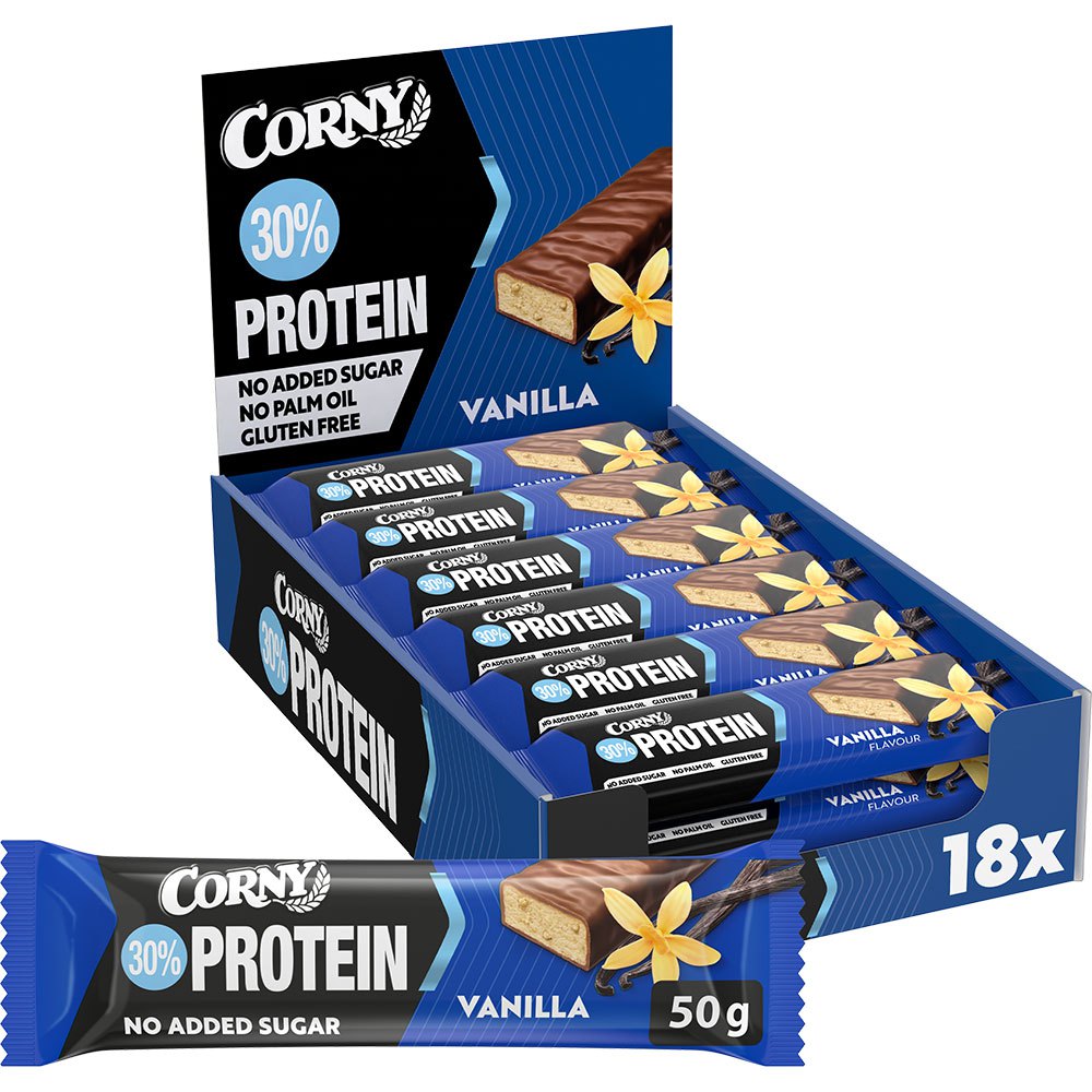 Corny Box Protein Bars With Vanilla Covered In Chocolate With 30% Protein And No Added Sugars 50g 18 Units Clear