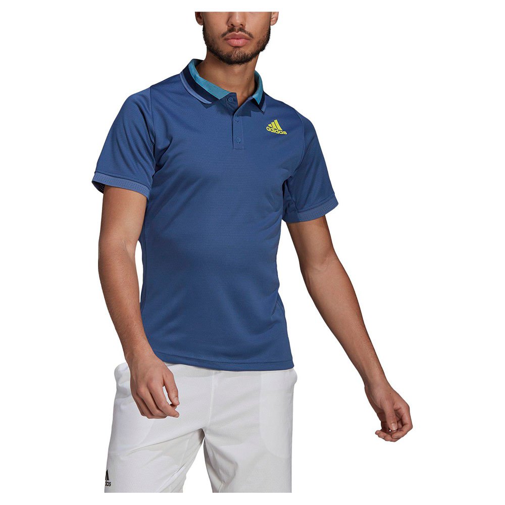 Adidas Tennis Freelift Primeblue Heat Ready Short Sleeve Polo Shirt Blue S Man