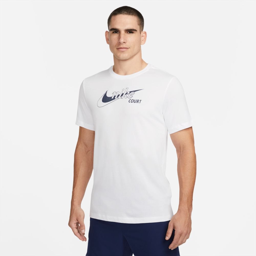 Nike Court Dri Fit Swoosh Short Sleeve T-shirt White XL Man