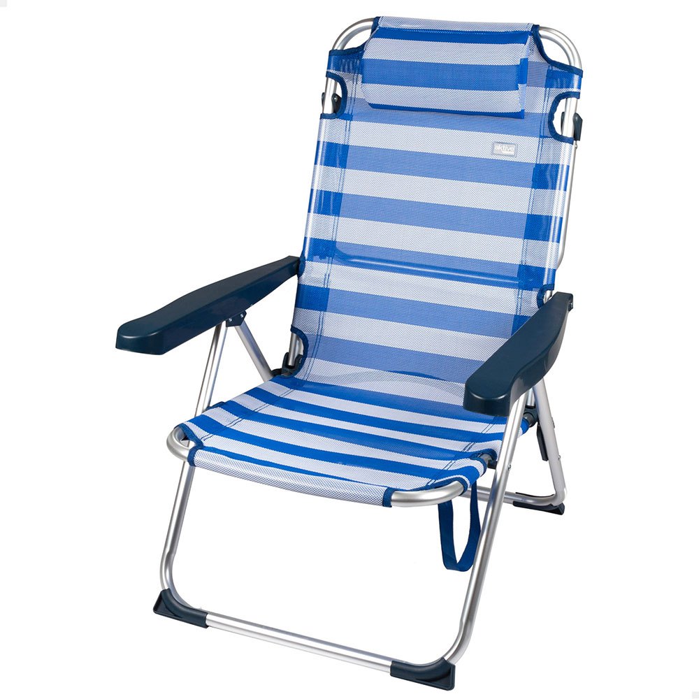 Aktive Beach And Lounge Chair 2 In 1 Folding Stripes With Cushion Silver