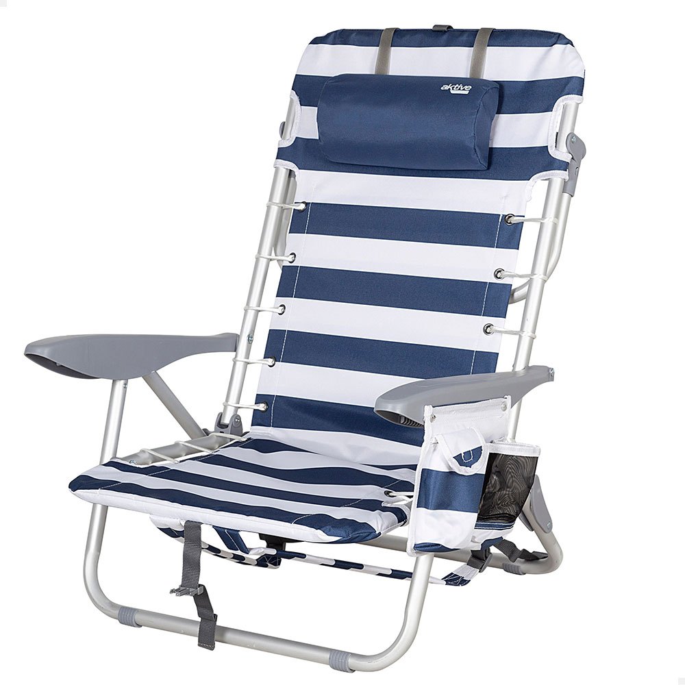 Aktive Low Folding Beach Chair 4 Rays With Cushion And Pocket Positions Silver
