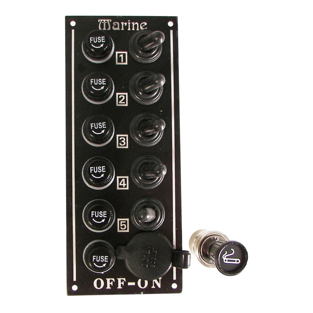 Marine Town 5 Switches Electric Panel With Cigarette Lighter Silver 170 x 70 mm