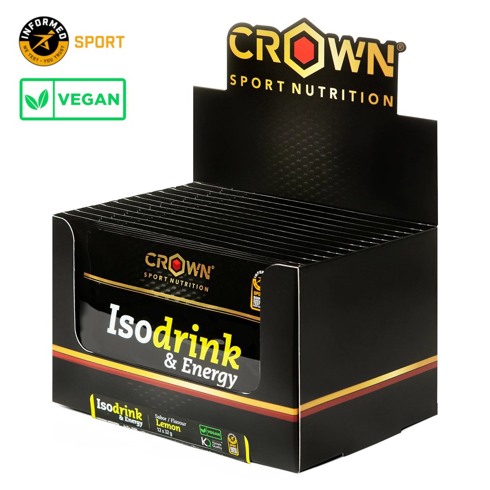 Crown Sport Nutrition Isodrink & Energy Isotonic Drink Powder Sachets Box 32g 12 Units Lemon Svart