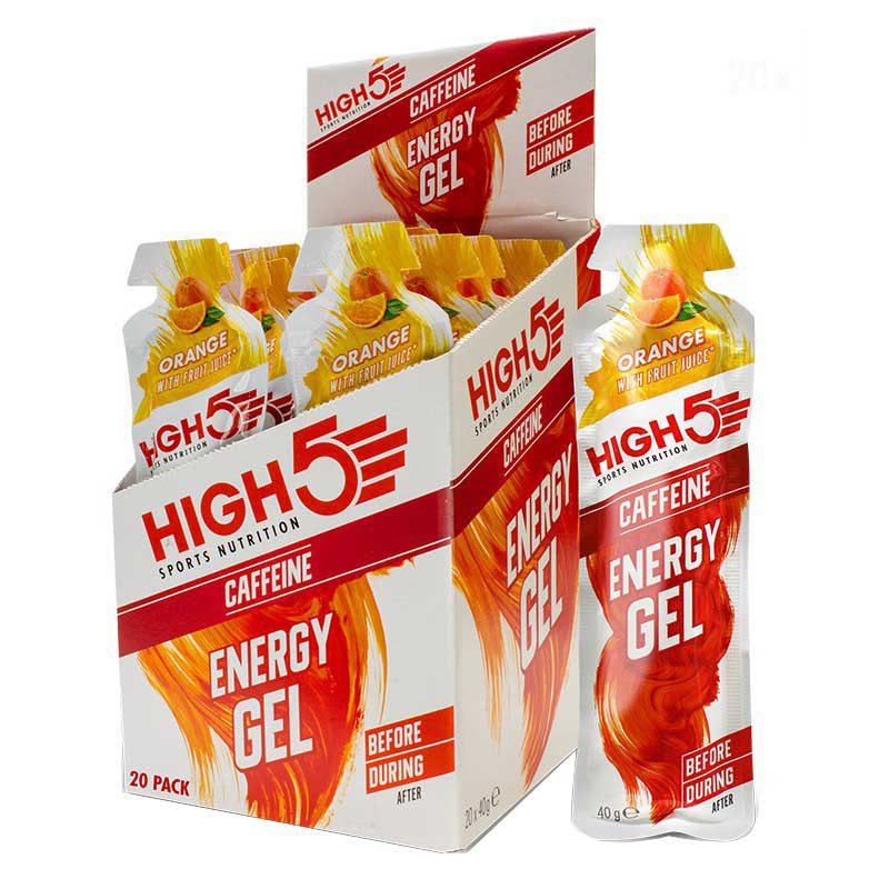 High5 Caffeine Energy Gels Box 40g 20 Units Orange Flerfärgad