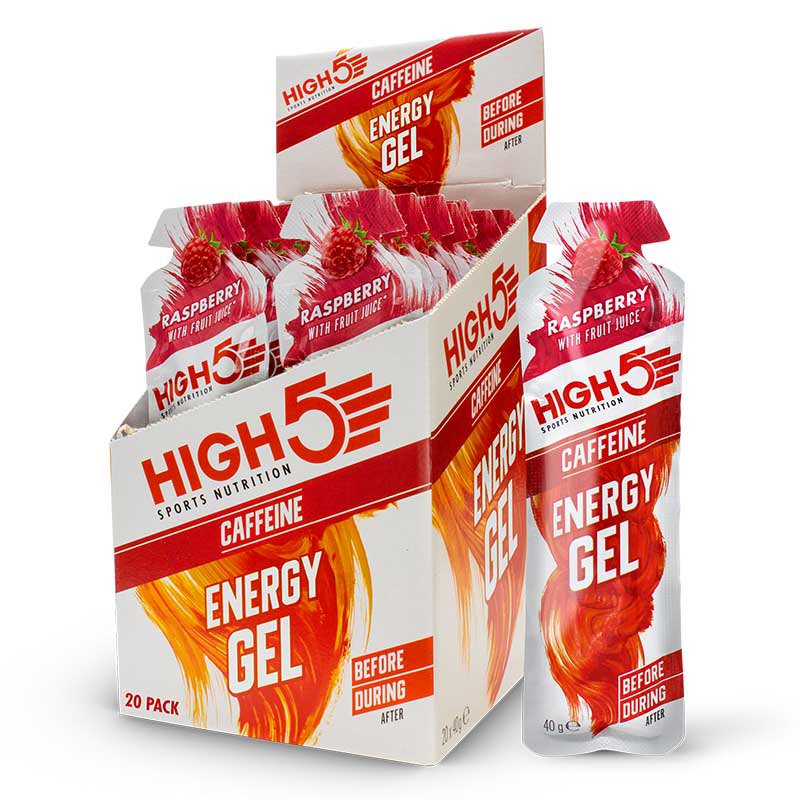 High5 Caffeine Energy Gels Box 40g 20 Units Raspberry Durchsichtig
