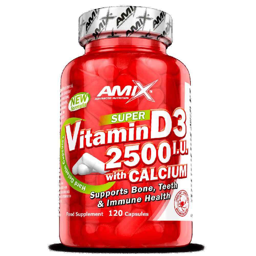Amix Vitamin D3 2500 Iu Witch Calcium 120 Caps Röd