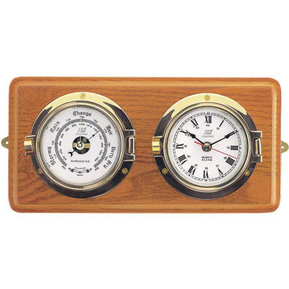 Plastimo 4´´ Clock&barometer Set On Wood Board Guld