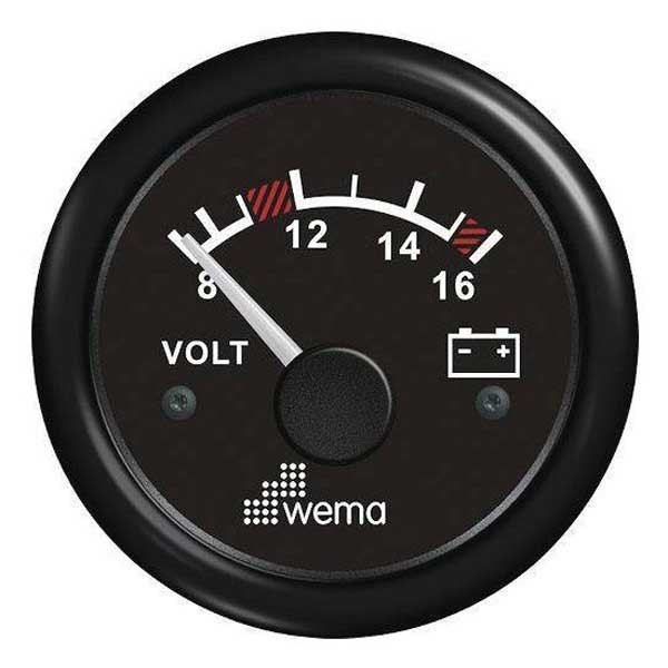 Wema Blackline 8-16v Voltmeter Svart 52 mm