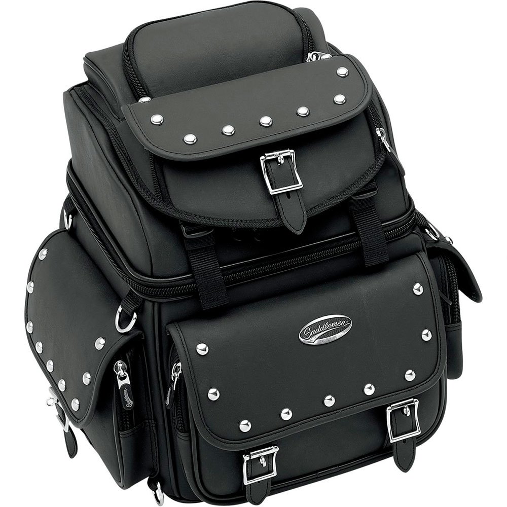 Saddlemen Br1800ex/s Studded Combination Backrest/seat/sissy Bar 29.5l Motorcycle Bag Svart