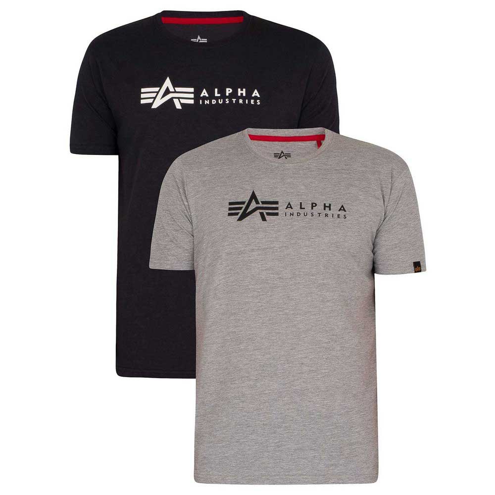 Alpha Industries Label 2 Pack Short Sleeve T-shirt Blå,Grå 3XL Mand