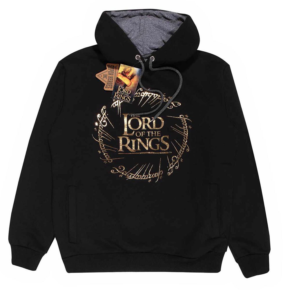 Heroes Official Lord Of The Rings Gold Foil Logo Hoodie Sort 2XL Mand