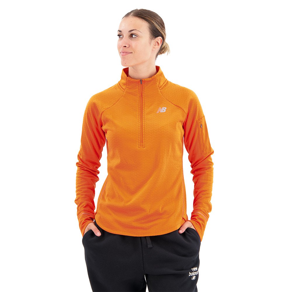 New Balance Nb Heat Grid Half Zip Sweatshirt Orange S Kvinde