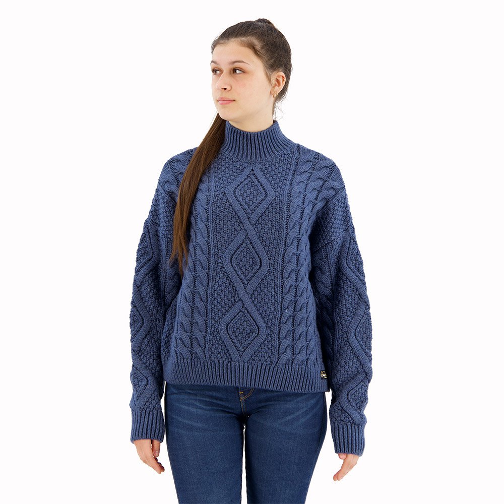 Superdry Aran Cable Knit High Neck Sweater Blå XS Kvinde