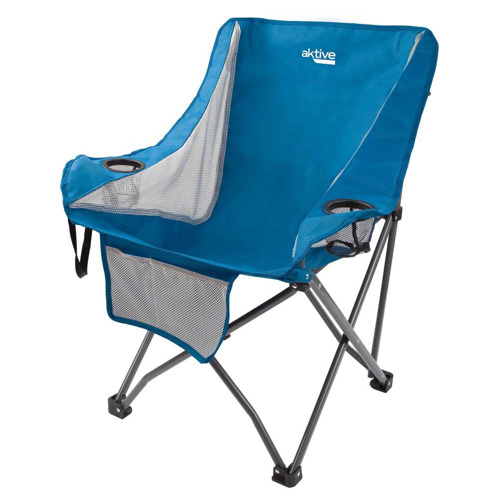 Aktive Folding Camping Chair With Cup Holder & Pocket Blå 64 x 73 x 8 cm