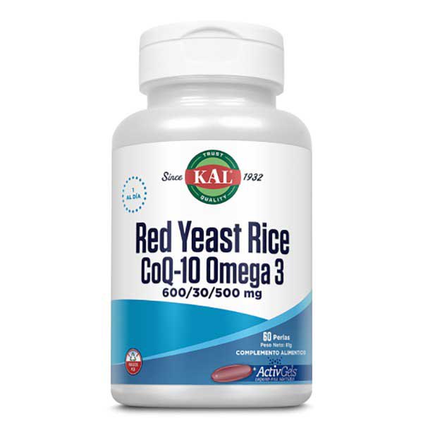 Kal Red Yeast Rice Coq-10 Omega 3 Cardiovascular Support 60 Softgels Transparent